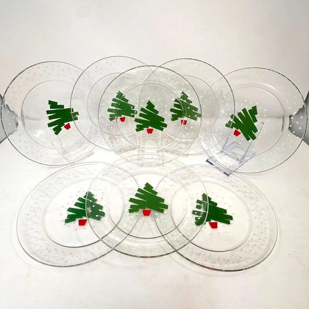 Vtg Luminarc 1988 Christmas Tree Confetti 8” Dessert Plates Arcoroc France